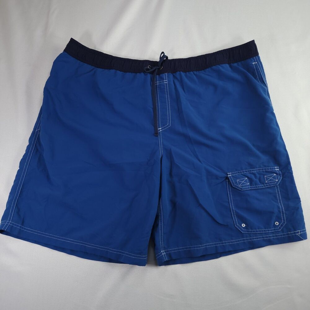 L.L. Bean Men's XXL Blue Supplex Swim Trunks Navy Waist Cargo Pocket Lined